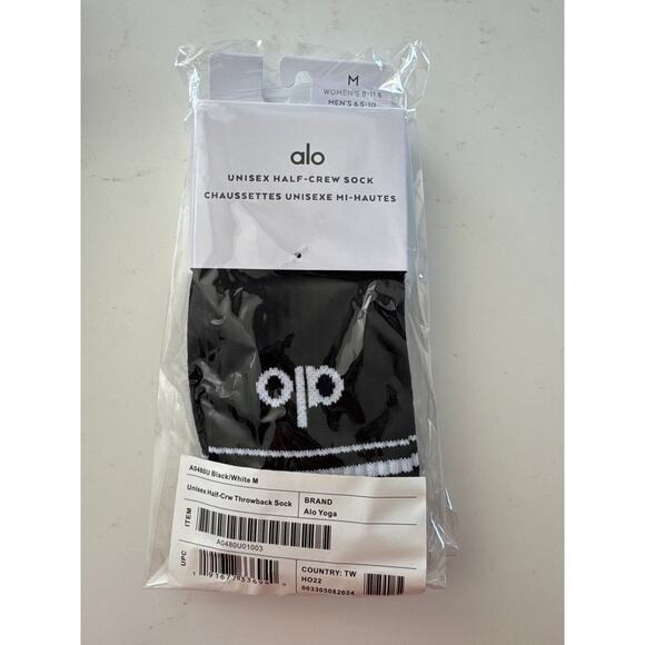 Alo Unisex Black and White Unisex Half Crew Throwback Socks - Picture 4 of 5